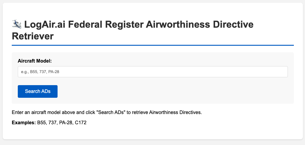 Federal Register AD Search tool.